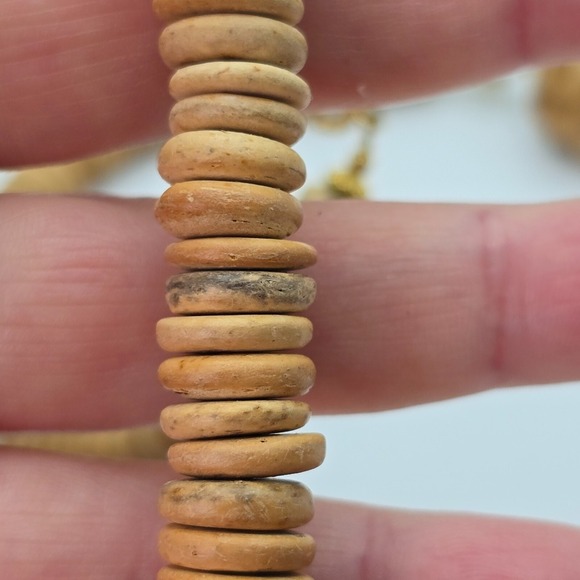 Chunky‎ Statement Necklace Wood Disc Beaded Gold Tone Boho Tribal Natural Brown - Picture 4 of 8